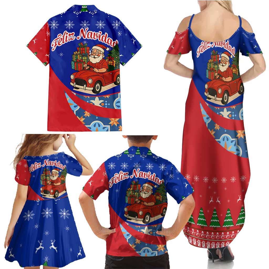 Cuba Christmas Family Matching Summer Maxi Dress and Hawaiian Shirt with Santa Driving Classic Car Cuban Seal Feliz Navidad and Holiday Gift - Wonder Print Shop