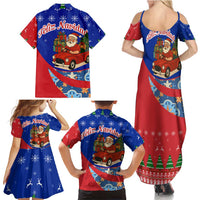 Cuba Christmas Family Matching Summer Maxi Dress and Hawaiian Shirt with Santa Driving Classic Car Cuban Seal Feliz Navidad and Holiday Gift - Wonder Print Shop