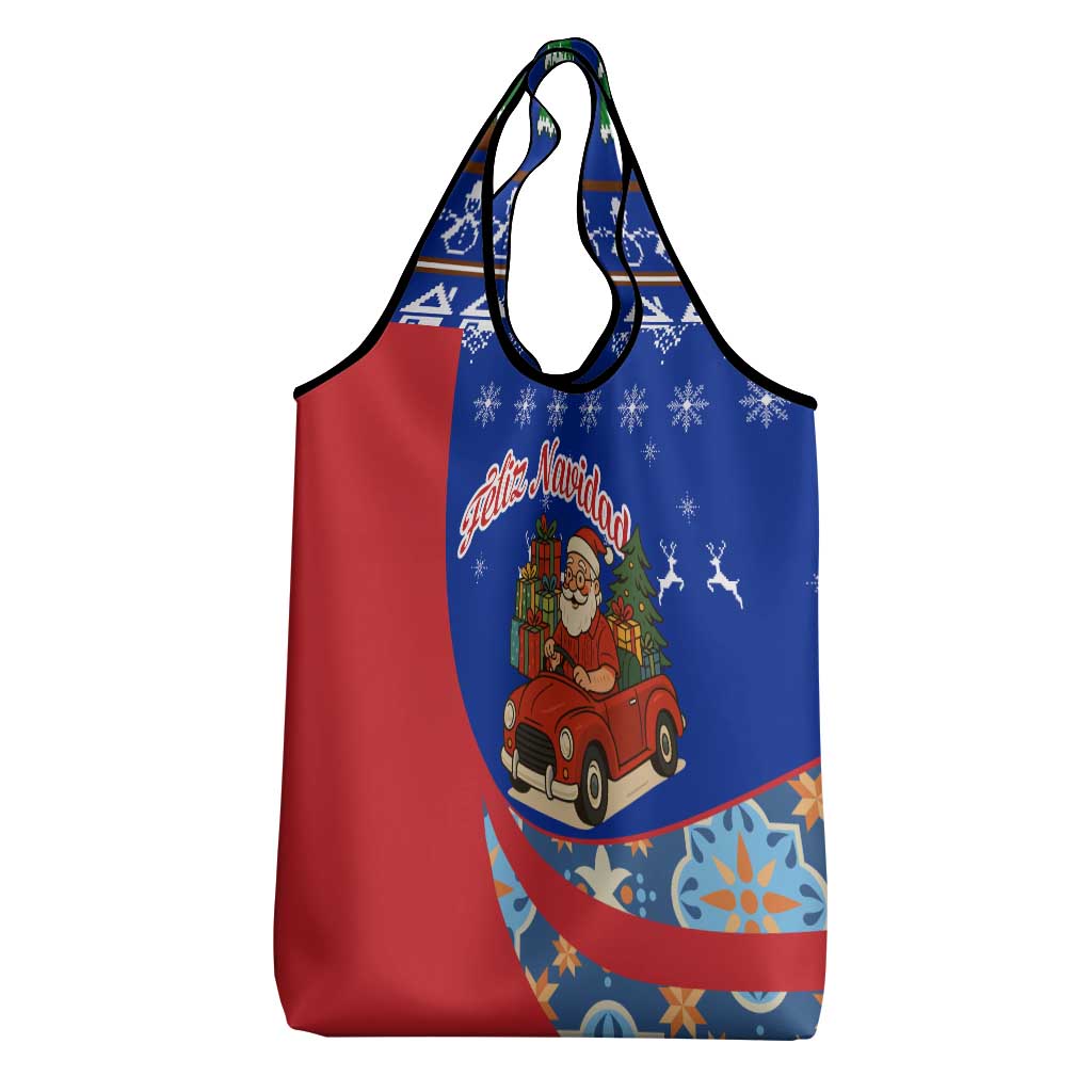 Cuba Christmas Grocery Bag with Santa Driving Classic Car Cuban Seal Feliz Navidad and Holiday Gift - Wonder Print Shop