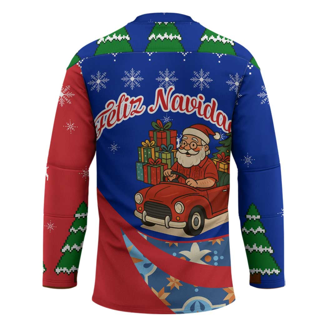 Cuba Christmas Hockey Jersey with Santa Driving Classic Car Cuban Seal Feliz Navidad and Holiday Gift - Wonder Print Shop