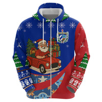 Cuba Christmas Hoodie with Santa Driving Classic Car Cuban Seal Feliz Navidad and Holiday Gift - Wonder Print Shop