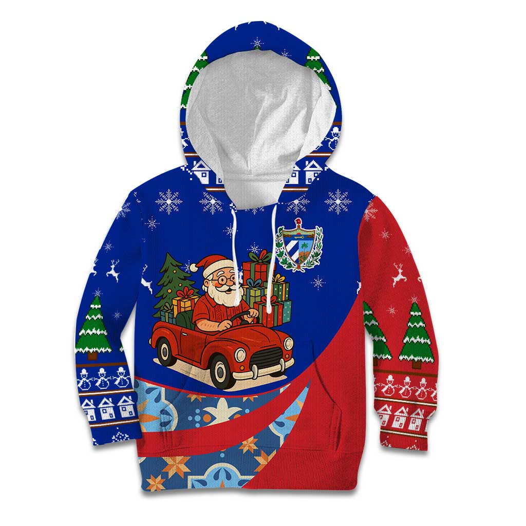 Cuba Christmas Kid Hoodie with Santa Driving Classic Car Cuban Seal Feliz Navidad and Holiday Gift - Wonder Print Shop