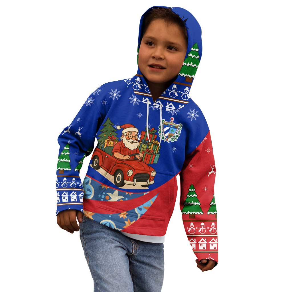 Cuba Christmas Kid Hoodie with Santa Driving Classic Car Cuban Seal Feliz Navidad and Holiday Gift - Wonder Print Shop
