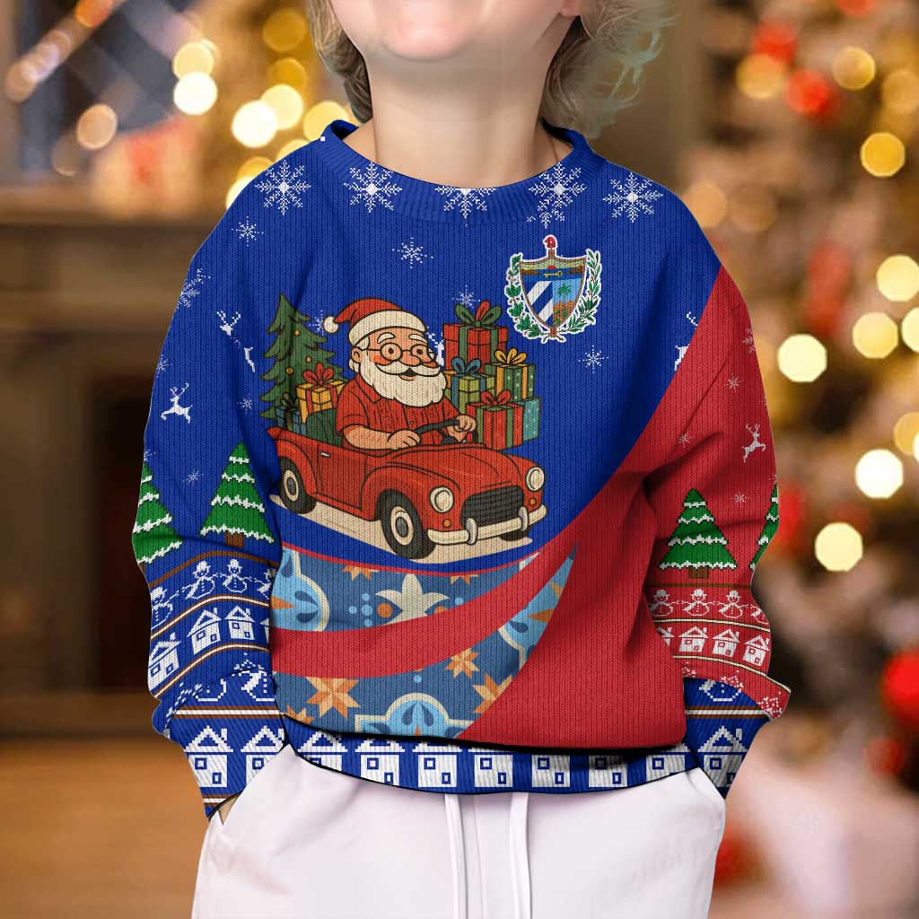 Cuba Christmas Kid Ugly Christmas Sweater with Santa Driving Classic Car Cuban Seal Feliz Navidad and Holiday Gift - Wonder Print Shop