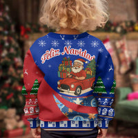 Cuba Christmas Kid Ugly Christmas Sweater with Santa Driving Classic Car Cuban Seal Feliz Navidad and Holiday Gift - Wonder Print Shop