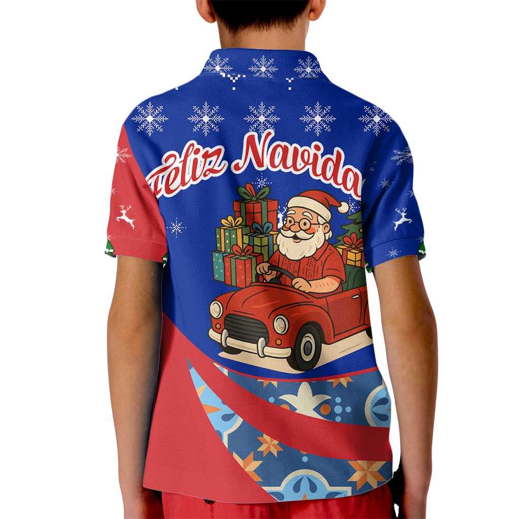 Cuba Christmas Kid Polo Shirt with Santa Driving Classic Car Cuban Seal Feliz Navidad and Holiday Gift - Wonder Print Shop