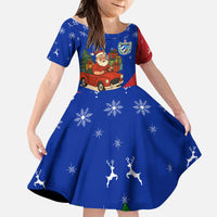 Cuba Christmas Kid Short Sleeve Dress with Santa Driving Classic Car Cuban Seal Feliz Navidad and Holiday Gift - Wonder Print Shop