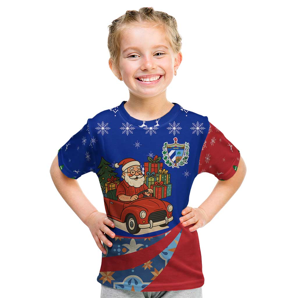 Cuba Christmas Kid T Shirt with Santa Driving Classic Car Cuban Seal Feliz Navidad and Holiday Gift - Wonder Print Shop