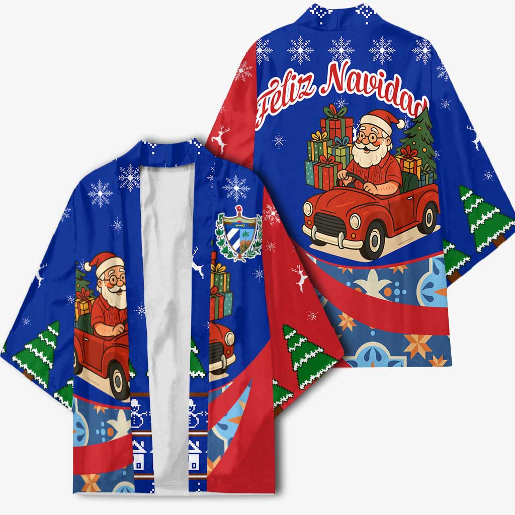 Cuba Christmas Kimono with Santa Driving Classic Car Cuban Seal Feliz Navidad and Holiday Gift - Wonder Print Shop