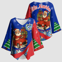 Cuba Christmas Kimono Sleeve Blouse with Santa Driving Classic Car Cuban Seal Feliz Navidad and Holiday Gift - Wonder Print Shop