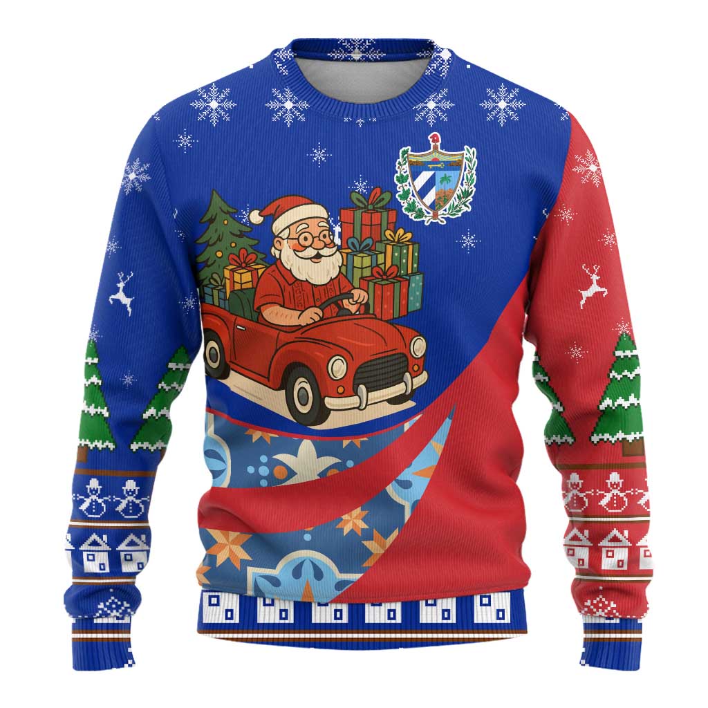 Cuba Christmas Ugly Christmas Sweater with Santa Driving Classic Car Cuban Seal Feliz Navidad and Holiday Gift - Wonder Print Shop