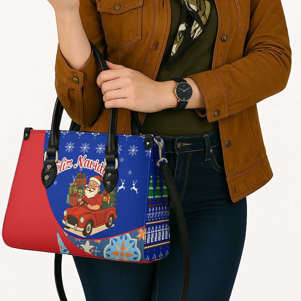 Cuba Christmas Leather Bag with Santa Driving Classic Car Cuban Seal Feliz Navidad and Holiday Gift - Wonder Print Shop