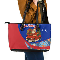 Cuba Christmas Leather Tote Bag with Santa Driving Classic Car Cuban Seal Feliz Navidad and Holiday Gift - Wonder Print Shop