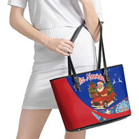 Cuba Christmas Leather Tote Bag with Santa Driving Classic Car Cuban Seal Feliz Navidad and Holiday Gift - Wonder Print Shop