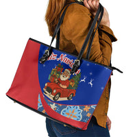 Cuba Christmas Leather Tote Bag with Santa Driving Classic Car Cuban Seal Feliz Navidad and Holiday Gift - Wonder Print Shop