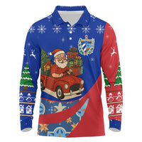 Cuba Christmas Long Sleeve Polo Shirt with Santa Driving Classic Car Cuban Seal Feliz Navidad and Holiday Gift - Wonder Print Shop