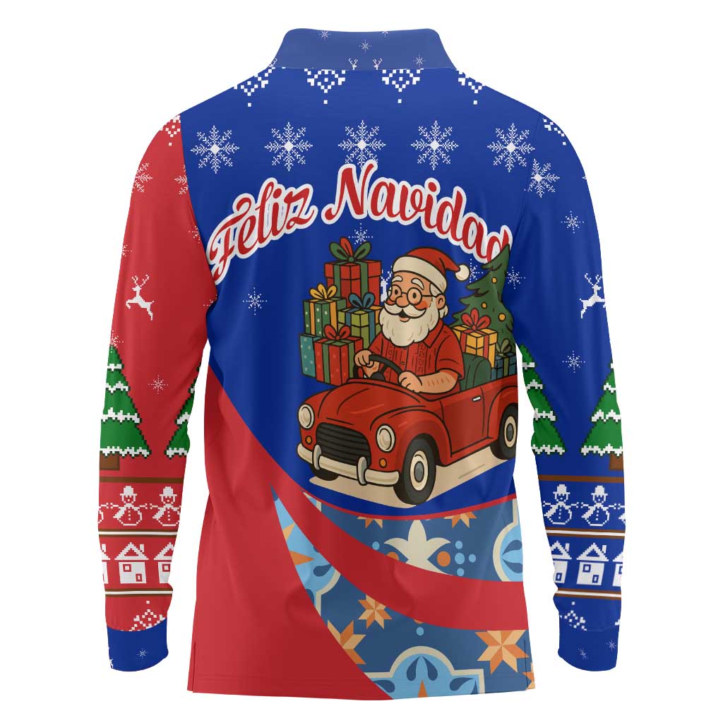 Cuba Christmas Long Sleeve Polo Shirt with Santa Driving Classic Car Cuban Seal Feliz Navidad and Holiday Gift - Wonder Print Shop