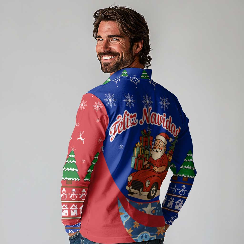 Cuba Christmas Long Sleeve Polo Shirt with Santa Driving Classic Car Cuban Seal Feliz Navidad and Holiday Gift - Wonder Print Shop