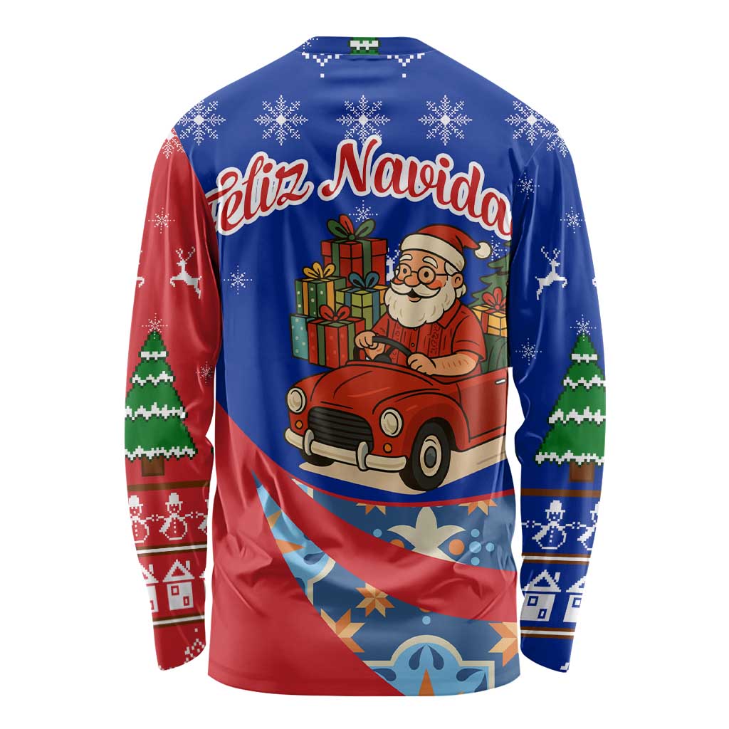 Cuba Christmas Long Sleeve Shirt with Santa Driving Classic Car Cuban Seal Feliz Navidad and Holiday Gift - Wonder Print Shop