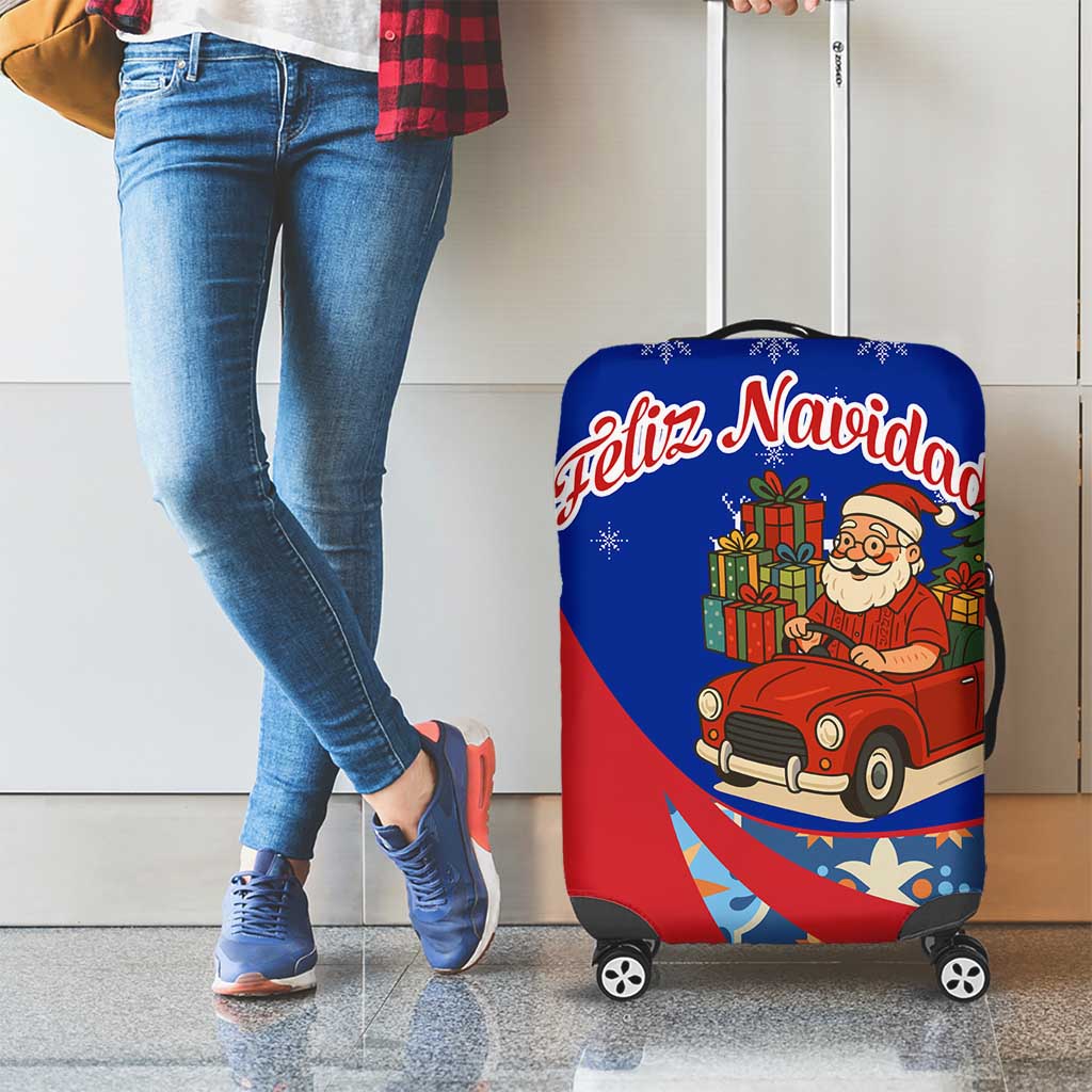 Cuba Christmas Luggage Cover with Santa Driving Classic Car Cuban Seal Feliz Navidad and Holiday Gift - Wonder Print Shop