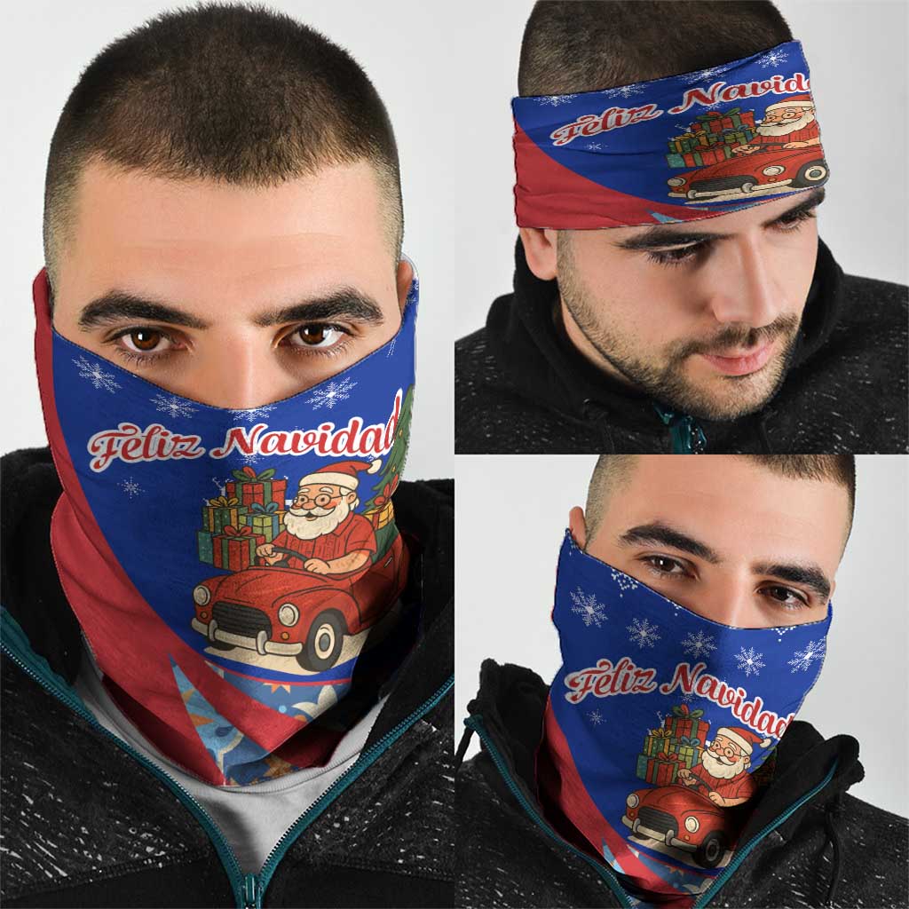 Cuba Christmas Neck Gaiter with Santa Driving Classic Car Cuban Seal Feliz Navidad and Holiday Gift - Wonder Print Shop