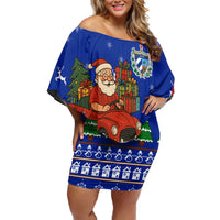 Cuba Christmas Off Shoulder Short Dress with Santa Driving Classic Car Cuban Seal Feliz Navidad and Holiday Gift - Wonder Print Shop