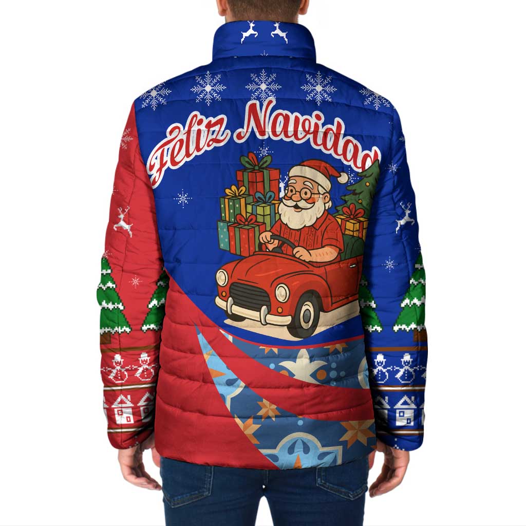Cuba Christmas Padded Jacket with Santa Driving Classic Car Cuban Seal Feliz Navidad and Holiday Gift - Wonder Print Shop