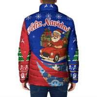 Cuba Christmas Padded Jacket with Santa Driving Classic Car Cuban Seal Feliz Navidad and Holiday Gift - Wonder Print Shop
