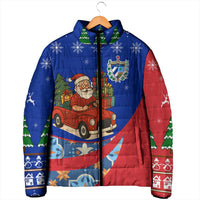 Cuba Christmas Padded Jacket with Santa Driving Classic Car Cuban Seal Feliz Navidad and Holiday Gift - Wonder Print Shop