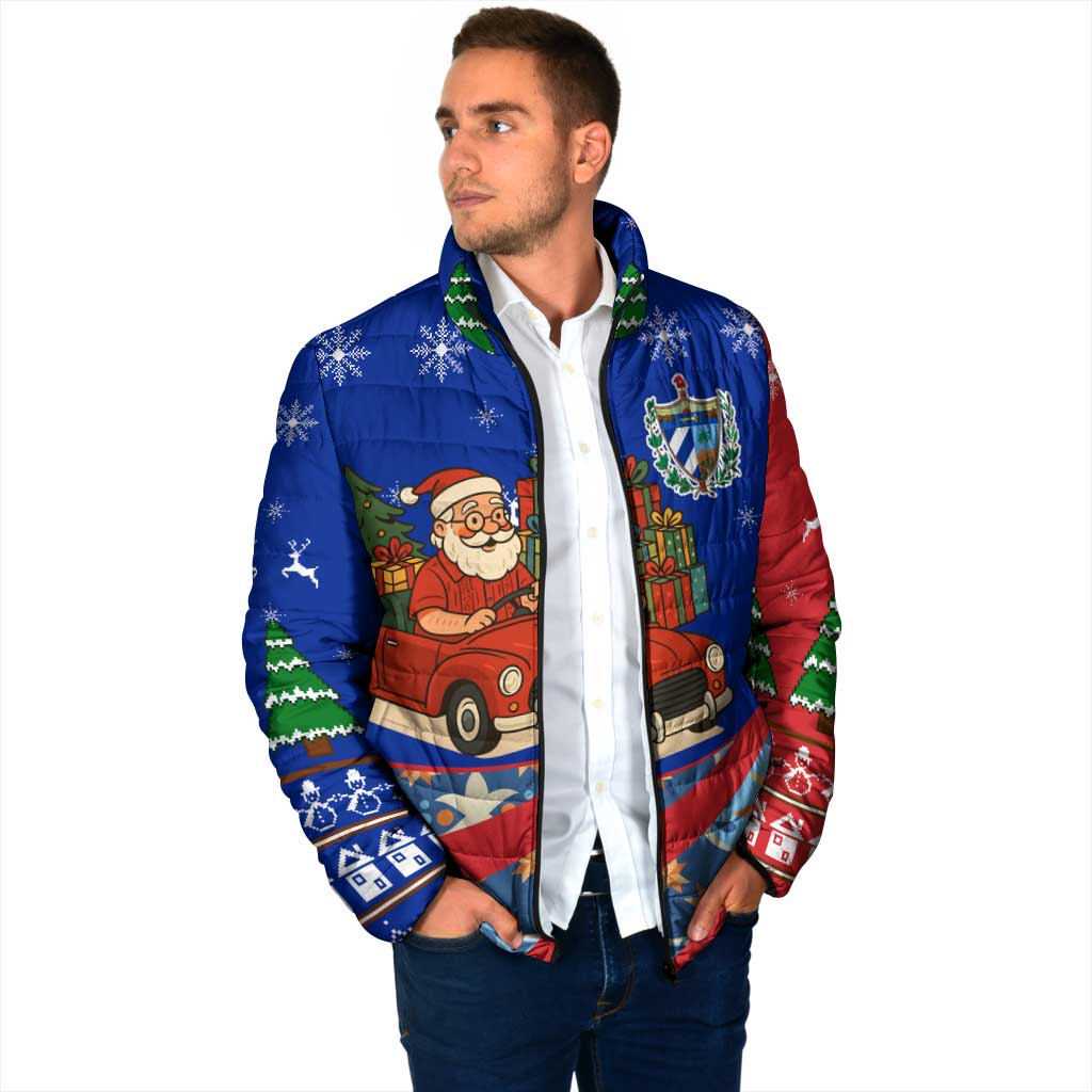 Cuba Christmas Padded Jacket with Santa Driving Classic Car Cuban Seal Feliz Navidad and Holiday Gift - Wonder Print Shop