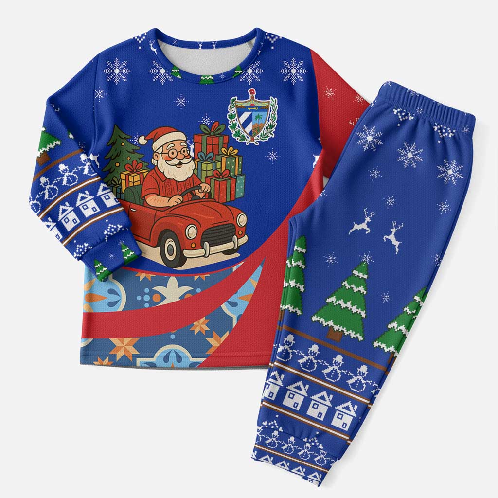 Cuba Christmas Pajama Set with Santa Driving Classic Car Cuban Seal Feliz Navidad and Holiday Gift - Wonder Print Shop