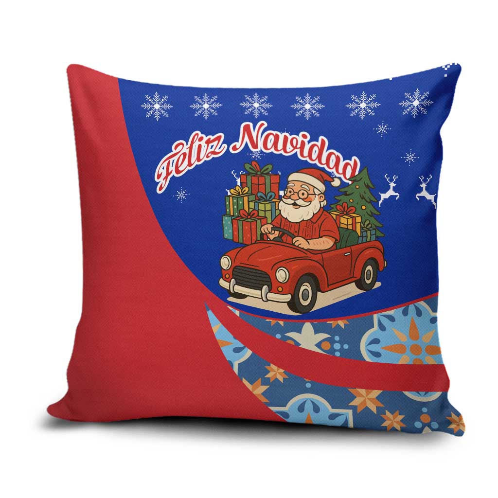 Cuba Christmas Pillow Cover with Santa Driving Classic Car Cuban Seal Feliz Navidad and Holiday Gift - Wonder Print Shop