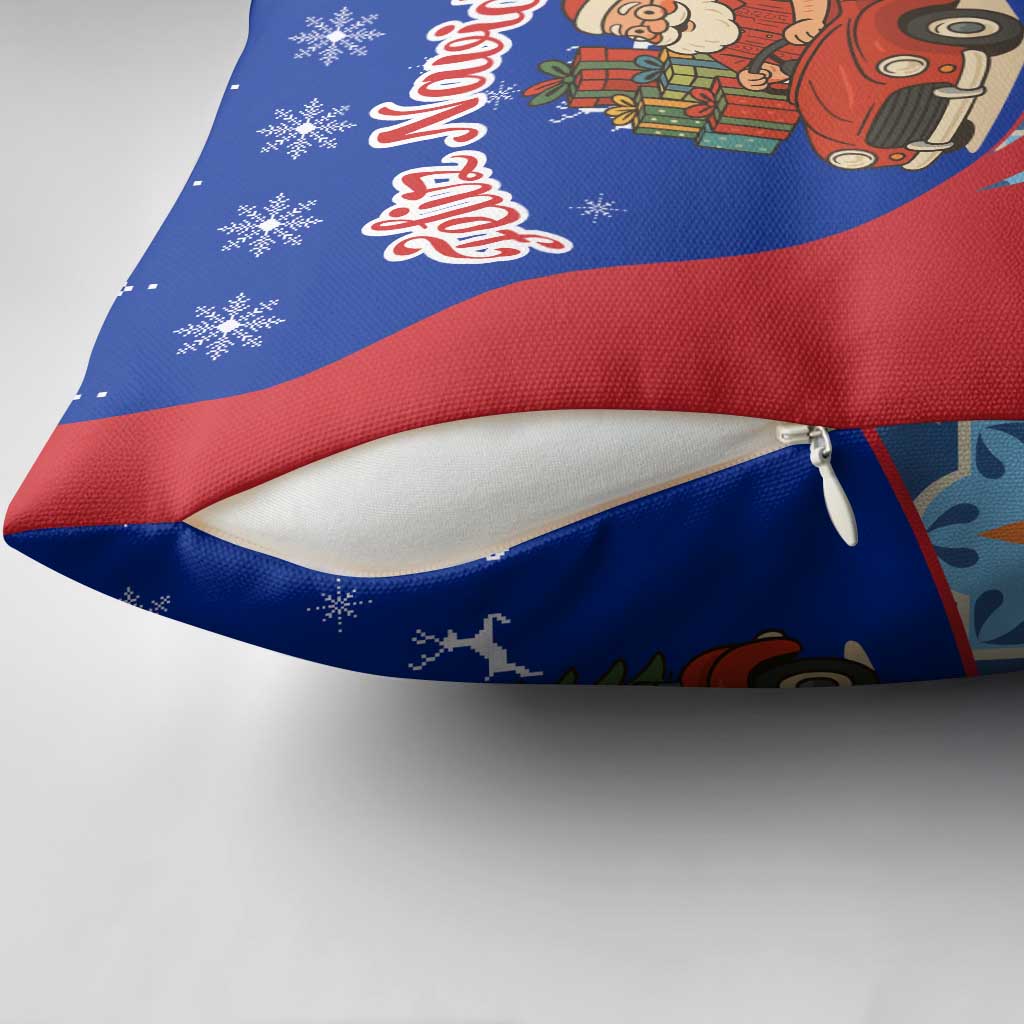 Cuba Christmas Pillow Cover with Santa Driving Classic Car Cuban Seal Feliz Navidad and Holiday Gift - Wonder Print Shop