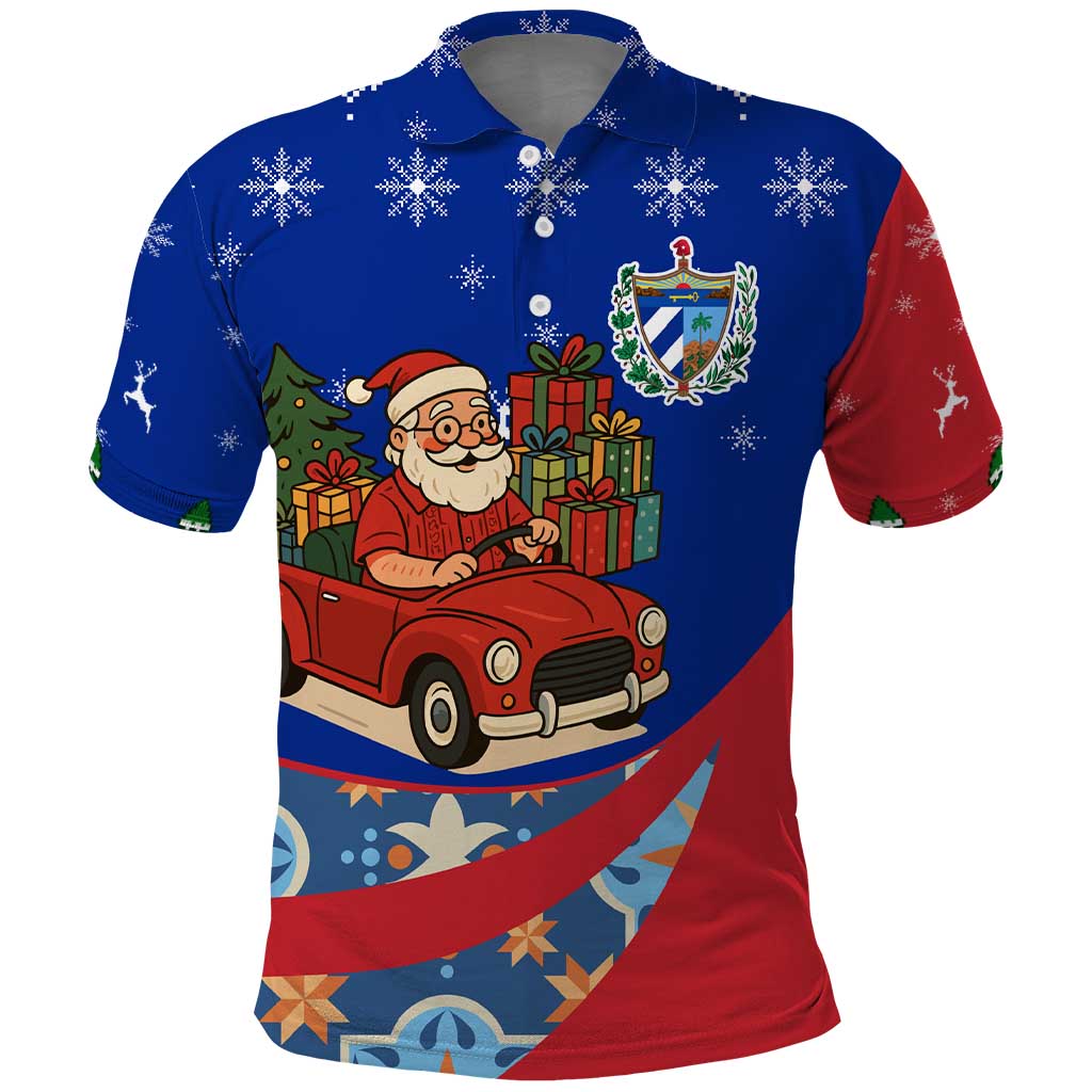 Cuba Christmas Polo Shirt with Santa Driving Classic Car Cuban Seal Feliz Navidad and Holiday Gift - Wonder Print Shop
