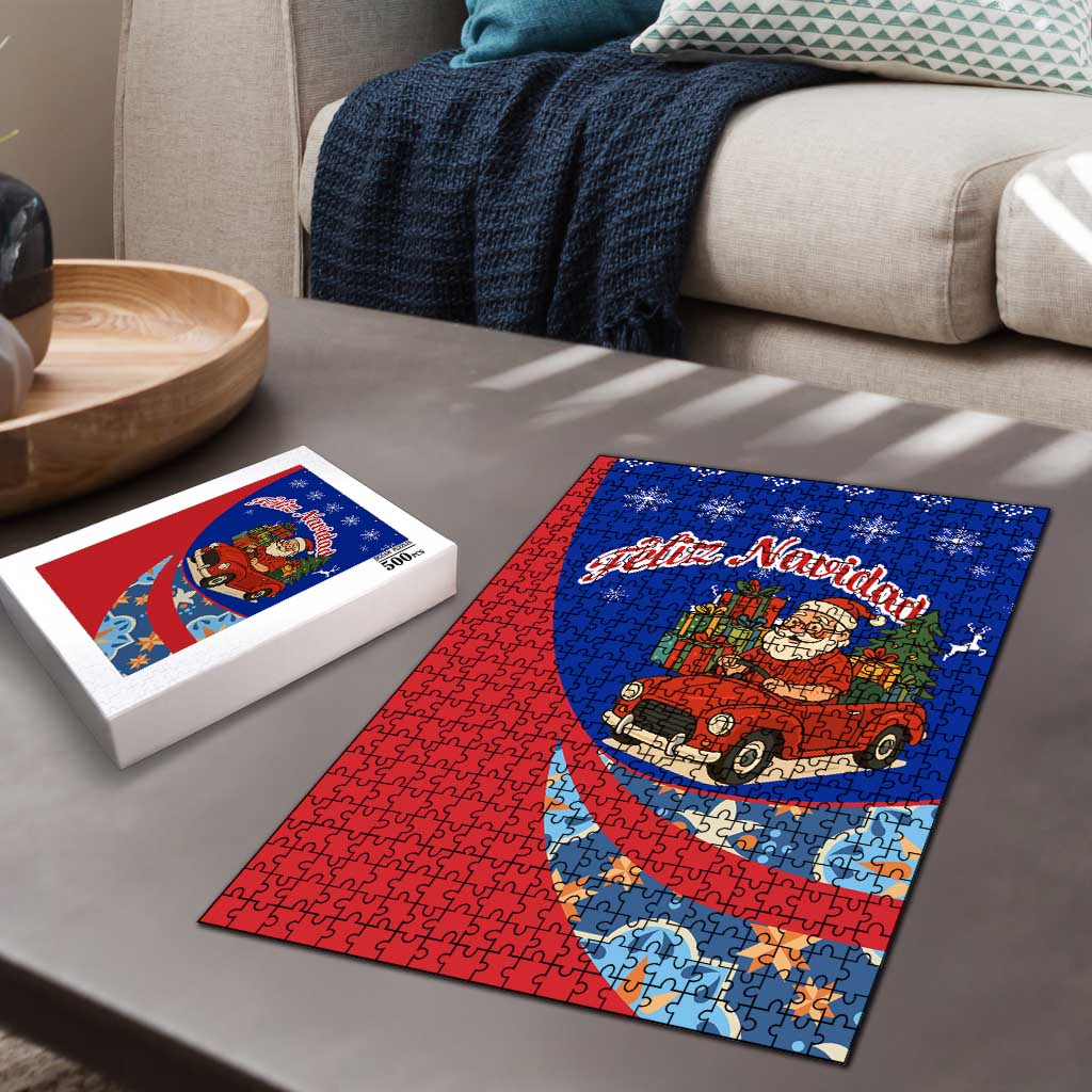 Cuba Christmas Puzzle with Santa Driving Classic Car Cuban Seal Feliz Navidad and Holiday Gift - Wonder Print Shop