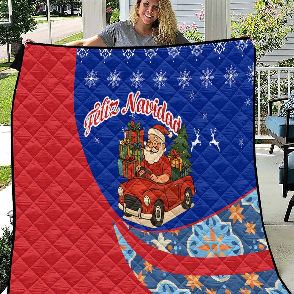 Cuba Christmas Quilt with Santa Driving Classic Car Cuban Seal Feliz Navidad and Holiday Gift - Wonder Print Shop