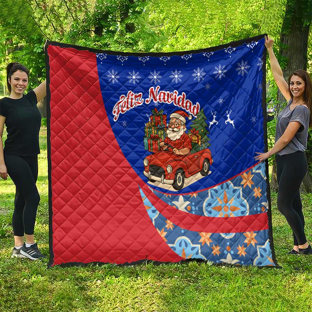 Cuba Christmas Quilt with Santa Driving Classic Car Cuban Seal Feliz Navidad and Holiday Gift - Wonder Print Shop