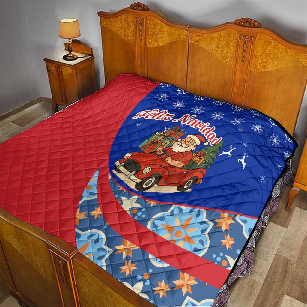 Cuba Christmas Quilt with Santa Driving Classic Car Cuban Seal Feliz Navidad and Holiday Gift - Wonder Print Shop