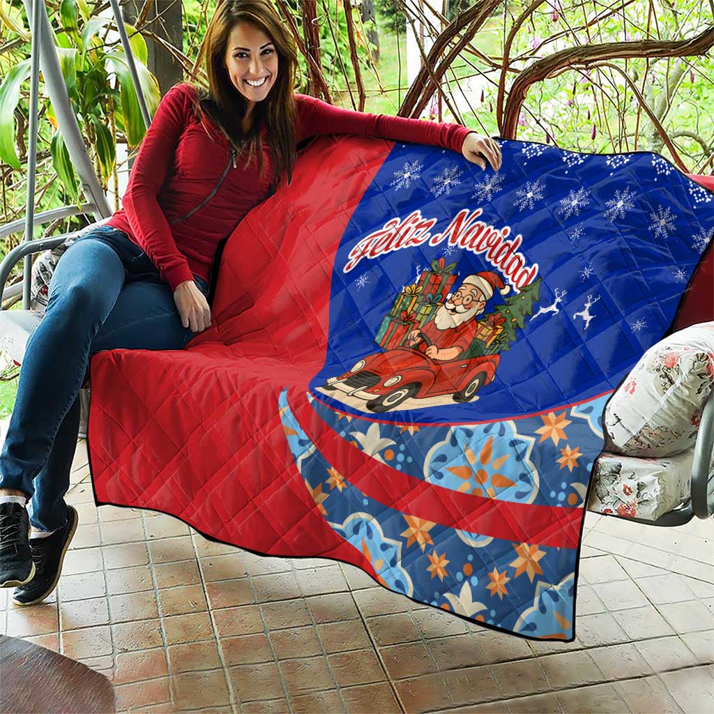 Cuba Christmas Quilt with Santa Driving Classic Car Cuban Seal Feliz Navidad and Holiday Gift - Wonder Print Shop