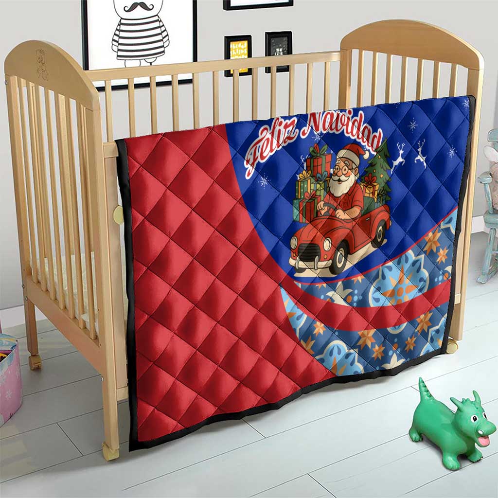 Cuba Christmas Quilt with Santa Driving Classic Car Cuban Seal Feliz Navidad and Holiday Gift - Wonder Print Shop