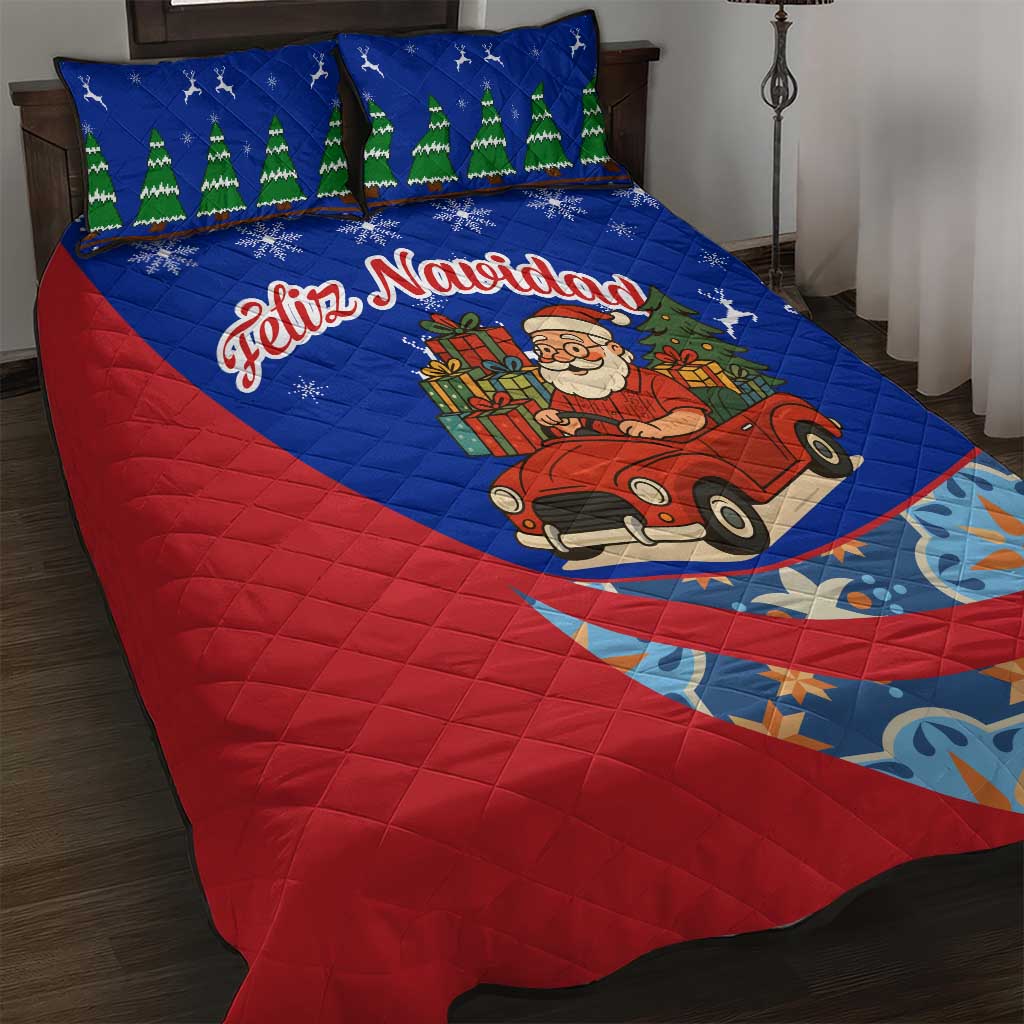 Cuba Christmas Quilt Bed Set with Santa Driving Classic Car Cuban Seal Feliz Navidad and Holiday Gift - Wonder Print Shop