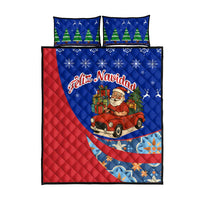 Cuba Christmas Quilt Bed Set with Santa Driving Classic Car Cuban Seal Feliz Navidad and Holiday Gift - Wonder Print Shop