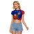 Cuba Christmas Raglan Cropped T Shirt with Santa Driving Classic Car Cuban Seal Feliz Navidad and Holiday Gift - Wonder Print Shop