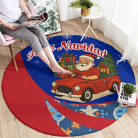 Cuba Christmas Round Carpet with Santa Driving Classic Car Cuban Seal Feliz Navidad and Holiday Gift - Wonder Print Shop