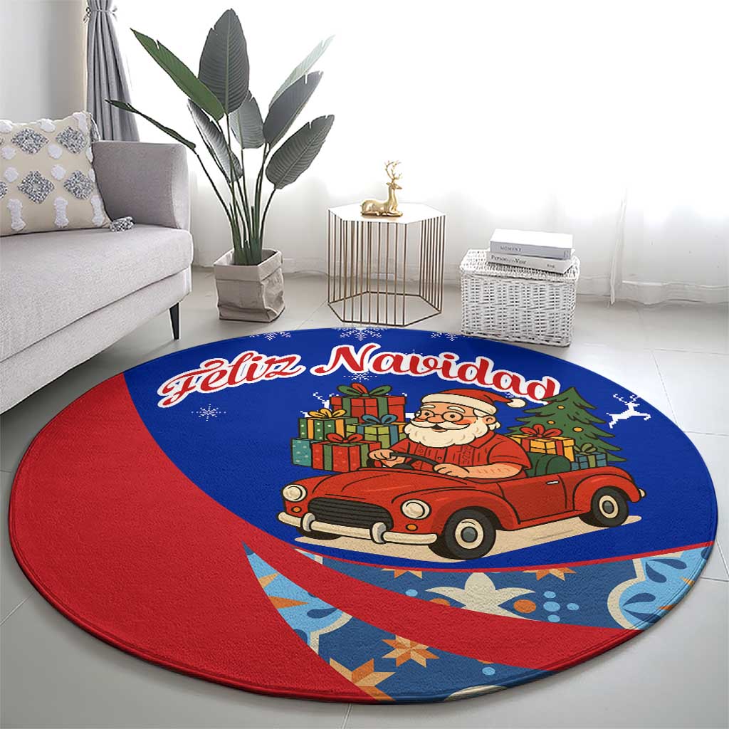 Cuba Christmas Round Carpet with Santa Driving Classic Car Cuban Seal Feliz Navidad and Holiday Gift - Wonder Print Shop
