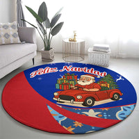 Cuba Christmas Round Carpet with Santa Driving Classic Car Cuban Seal Feliz Navidad and Holiday Gift - Wonder Print Shop