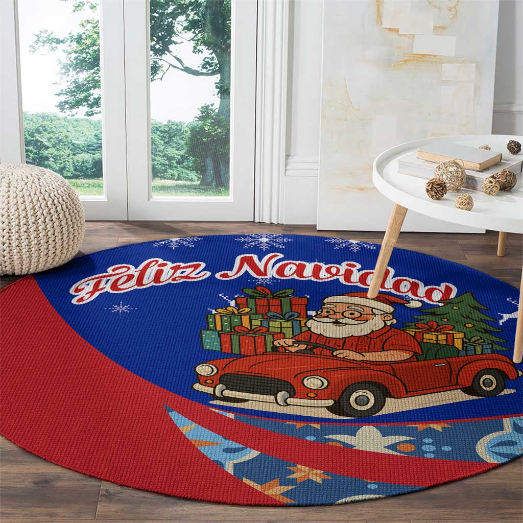 Cuba Christmas Round Carpet with Santa Driving Classic Car Cuban Seal Feliz Navidad and Holiday Gift - Wonder Print Shop