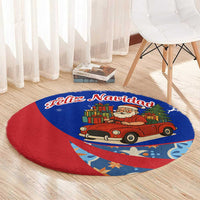 Cuba Christmas Round Carpet with Santa Driving Classic Car Cuban Seal Feliz Navidad and Holiday Gift - Wonder Print Shop