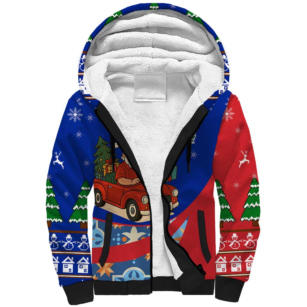 Cuba Christmas Sherpa Hoodie with Santa Driving Classic Car Cuban Seal Feliz Navidad and Holiday Gift - Wonder Print Shop