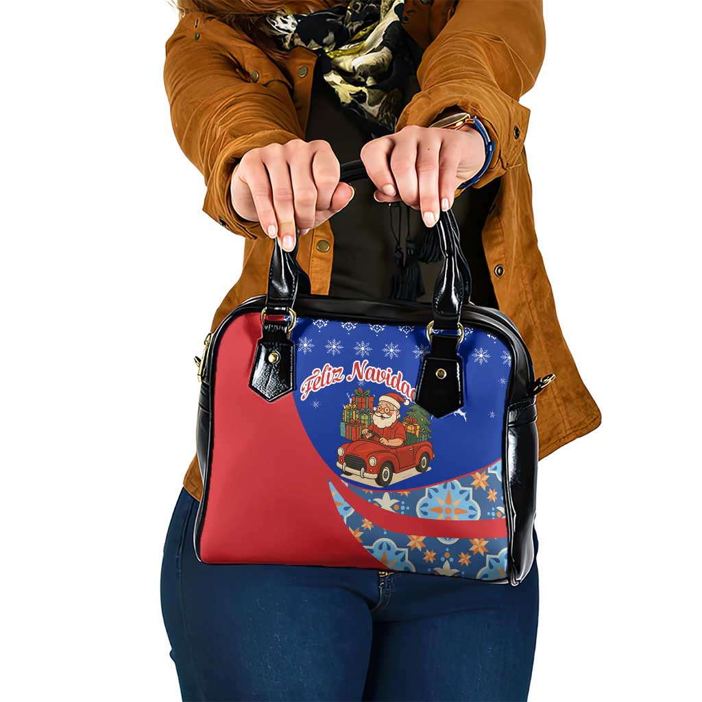 Cuba Christmas Shoulder Handbag with Santa Driving Classic Car Cuban Seal Feliz Navidad and Holiday Gift - Wonder Print Shop